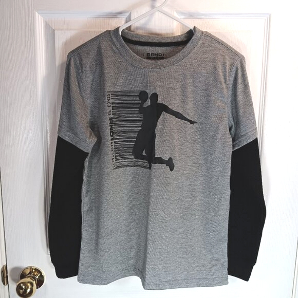 NWOT And1 Boys Basketball Graphic Long Sleeve Grey Black L 10-12